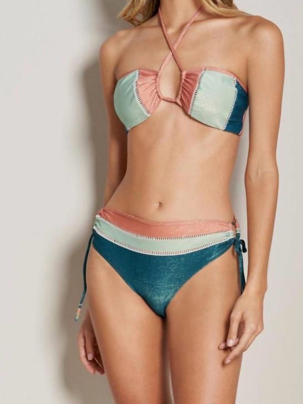 Cosita Linda Eclectic Vibes Colorblock Bikini Set in Green and Orange XL NEW